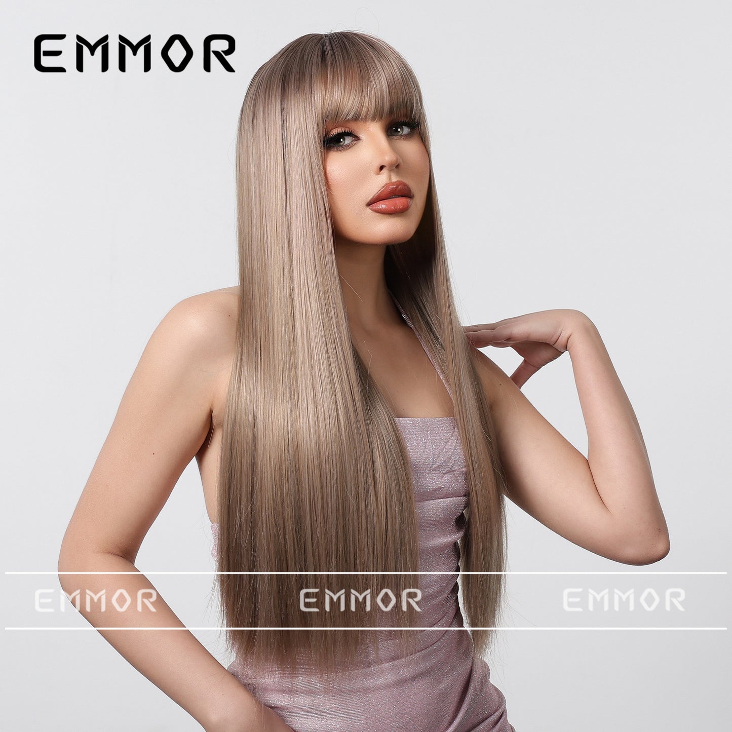 Bangs Champagne Brown Hair Dignified Goddess Chemical Long Straight Wig