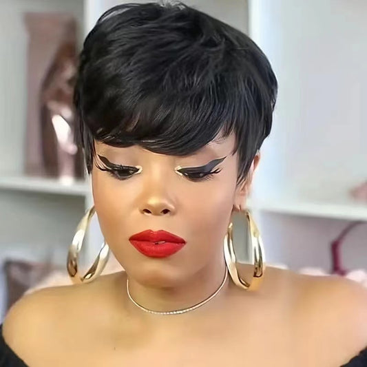 Women's Black Fluffy Natural African Fashion Hairstyle Wig Short Curly Hair