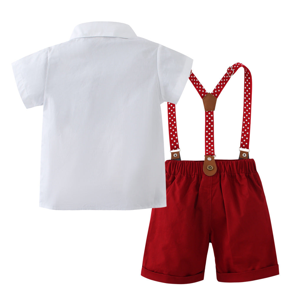 Children's Clothes Summer Short-sleeved Two-piece Strap British Gentleman Children's Suit