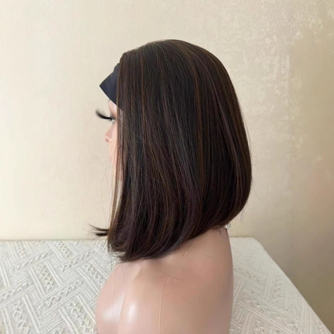 Women's Inner Buckle Hairpiece With Brown Black Wig Short Straight Hair