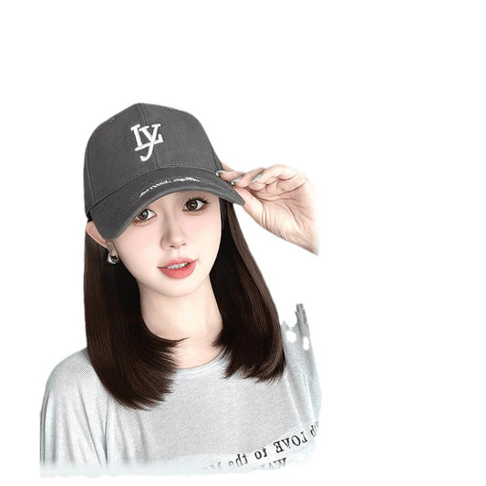 Hat Korean Letter Baseball Cap One Long Straight Wig