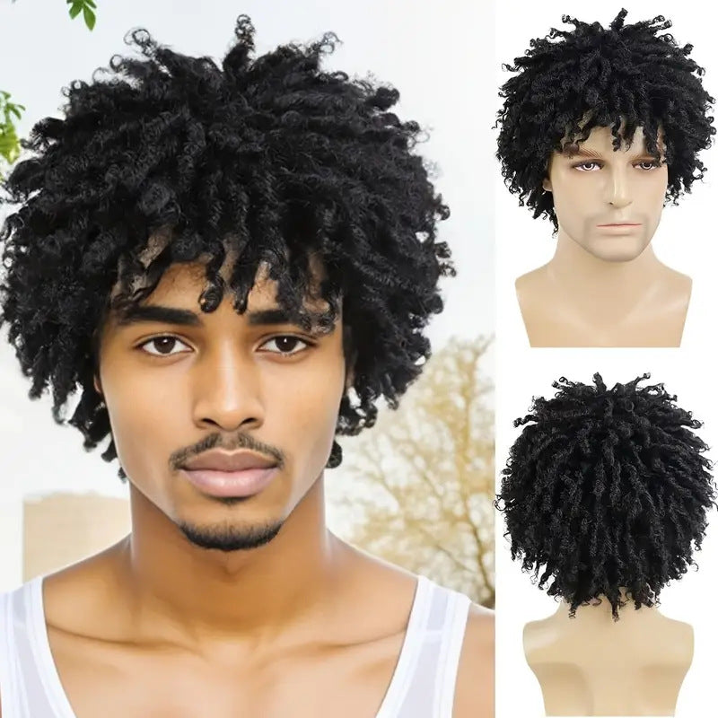 Men's African Dreadlocks Head Cover Black Tube Roll Wigs With Small Men's Wig