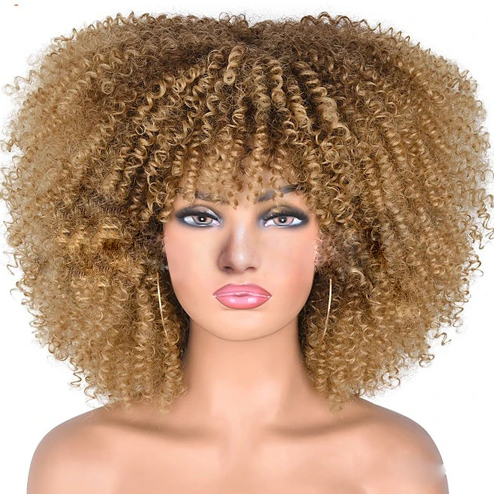 Small Roll Rose Net Explosion Head Cover Wig Long Curls