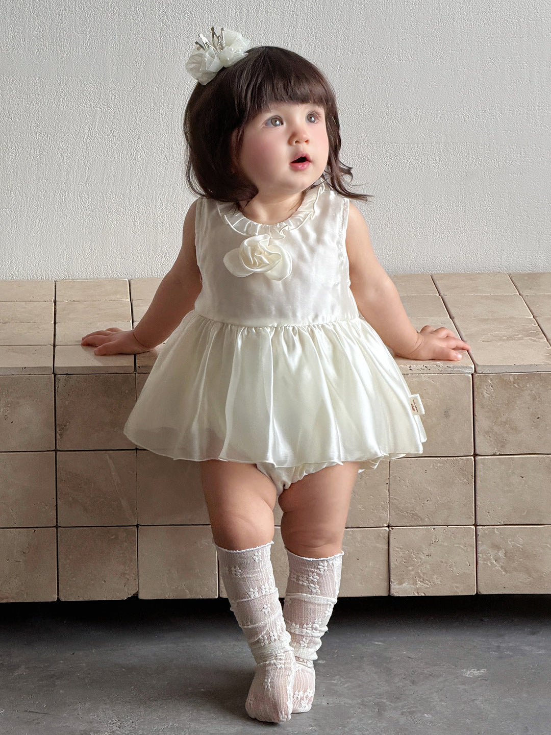 Summer Satin Princess One Year Old Dress Sleeveless Gauze Triangle Jumpsuit, Climbing Suit