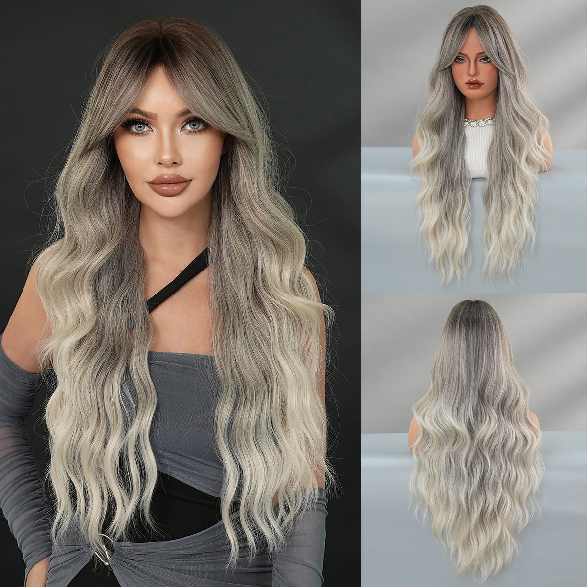 Purple Female Long Curly Hair Natural Fluffy Dark Wind Other Wig