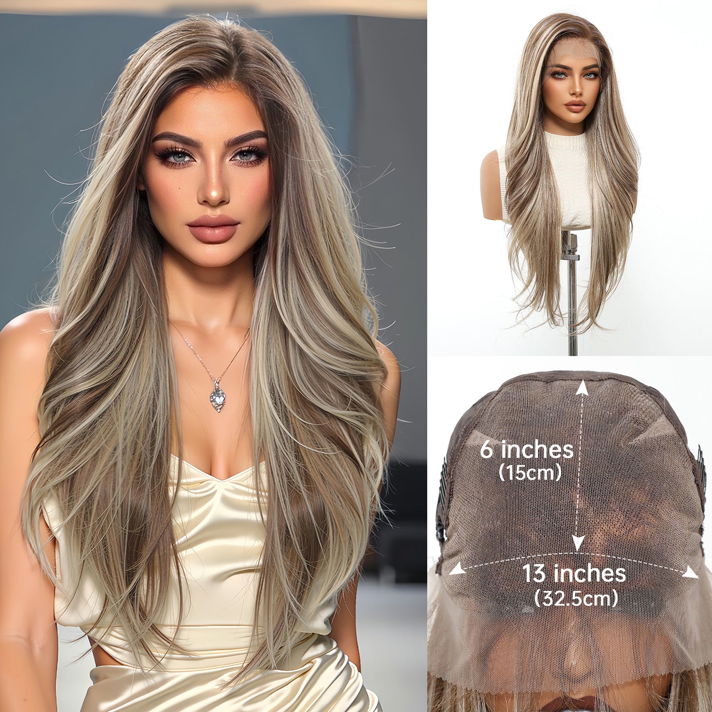 Area Lace Female Light Brown Dyed Curly Hair Wig Long Curls
