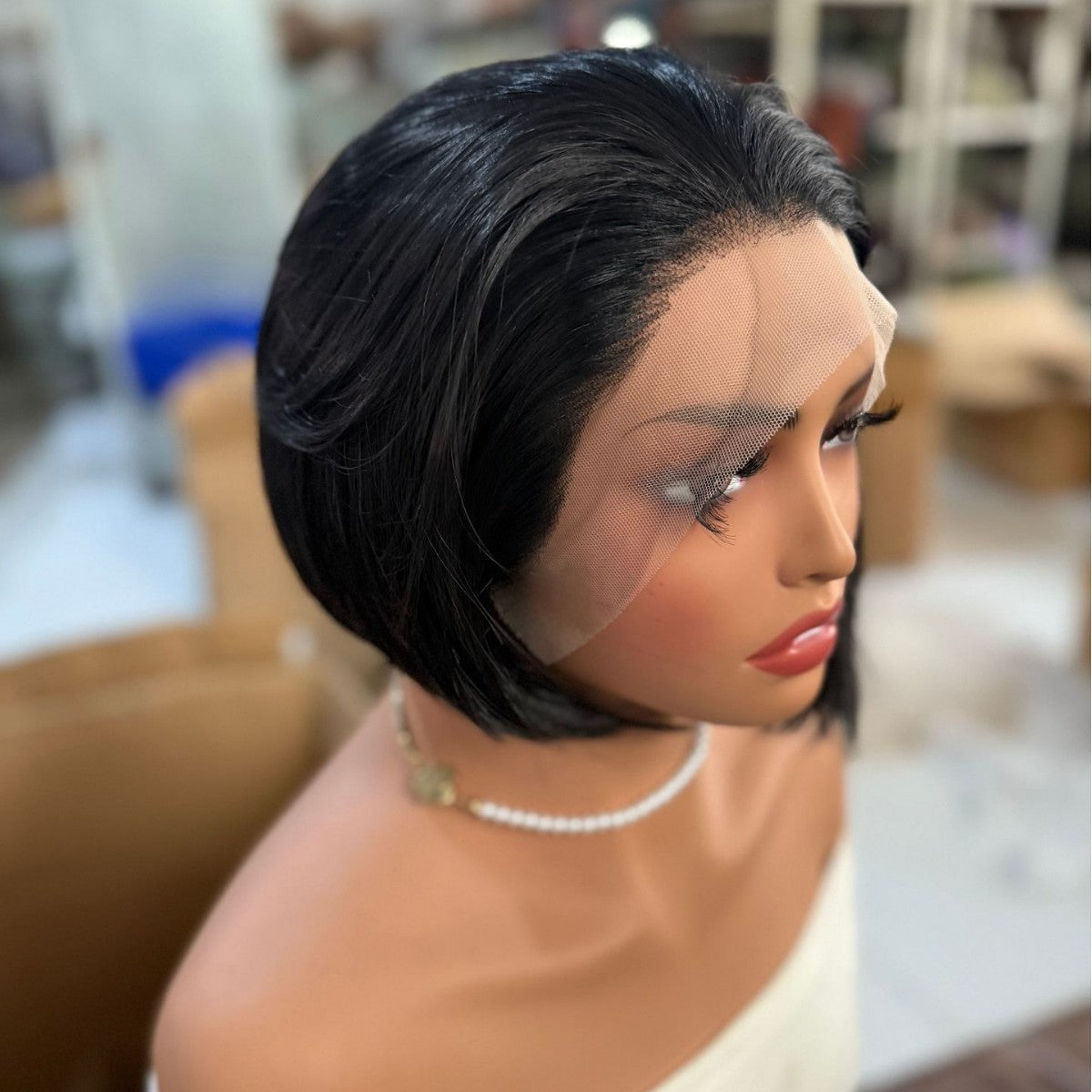 Front Lace Black Short Hair Natural Hairline Chemical Other Wig