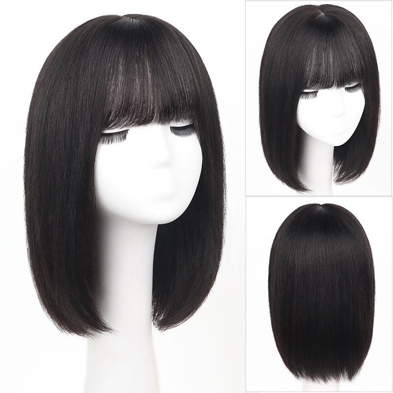 Women's Repairing Face Skin Changing Style Mid-length Real Inner Buckle Full Wig Short Straight Hair