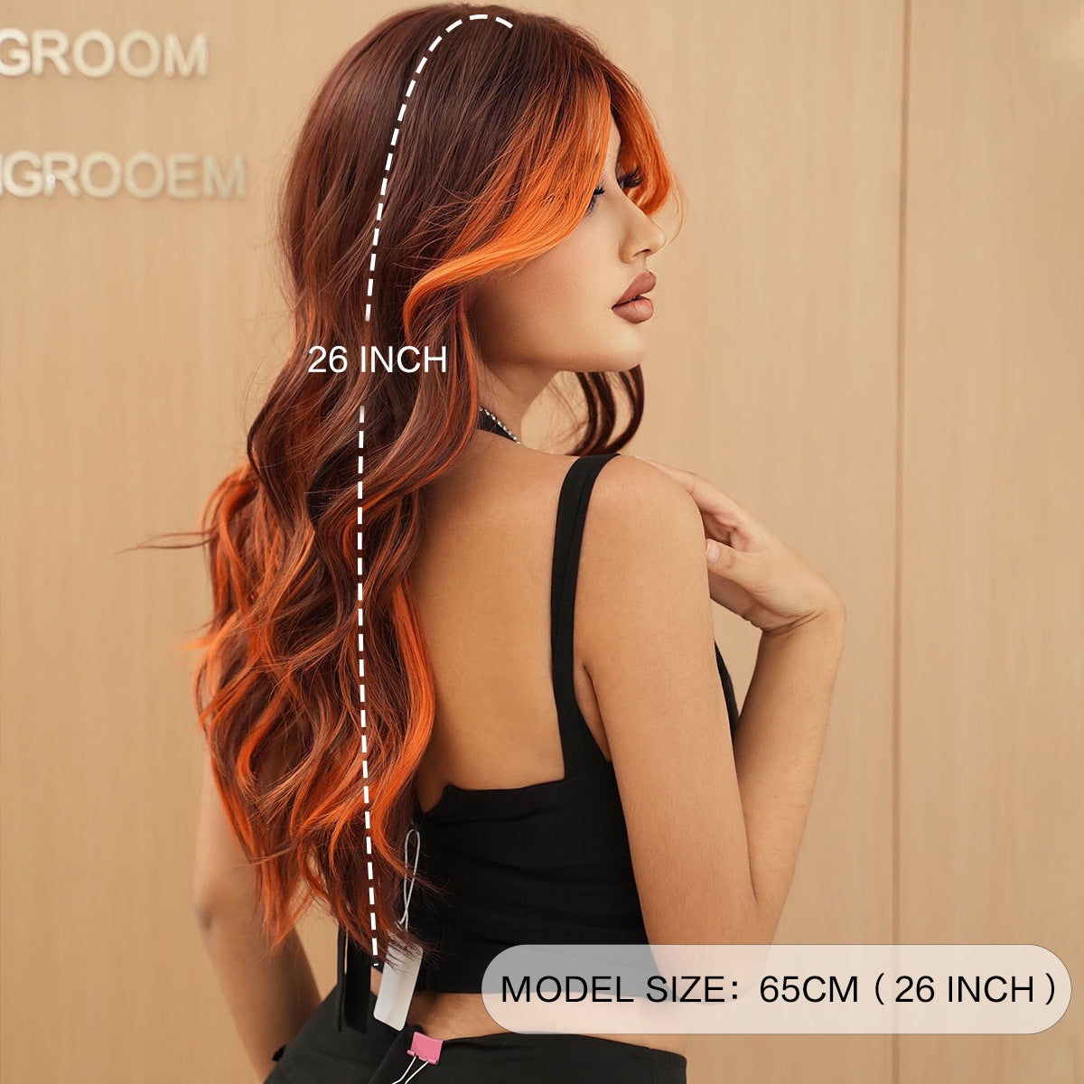 Painting Dyed Fashion Female Bangs Colorful Flame Orange Curly Wig Long Curls