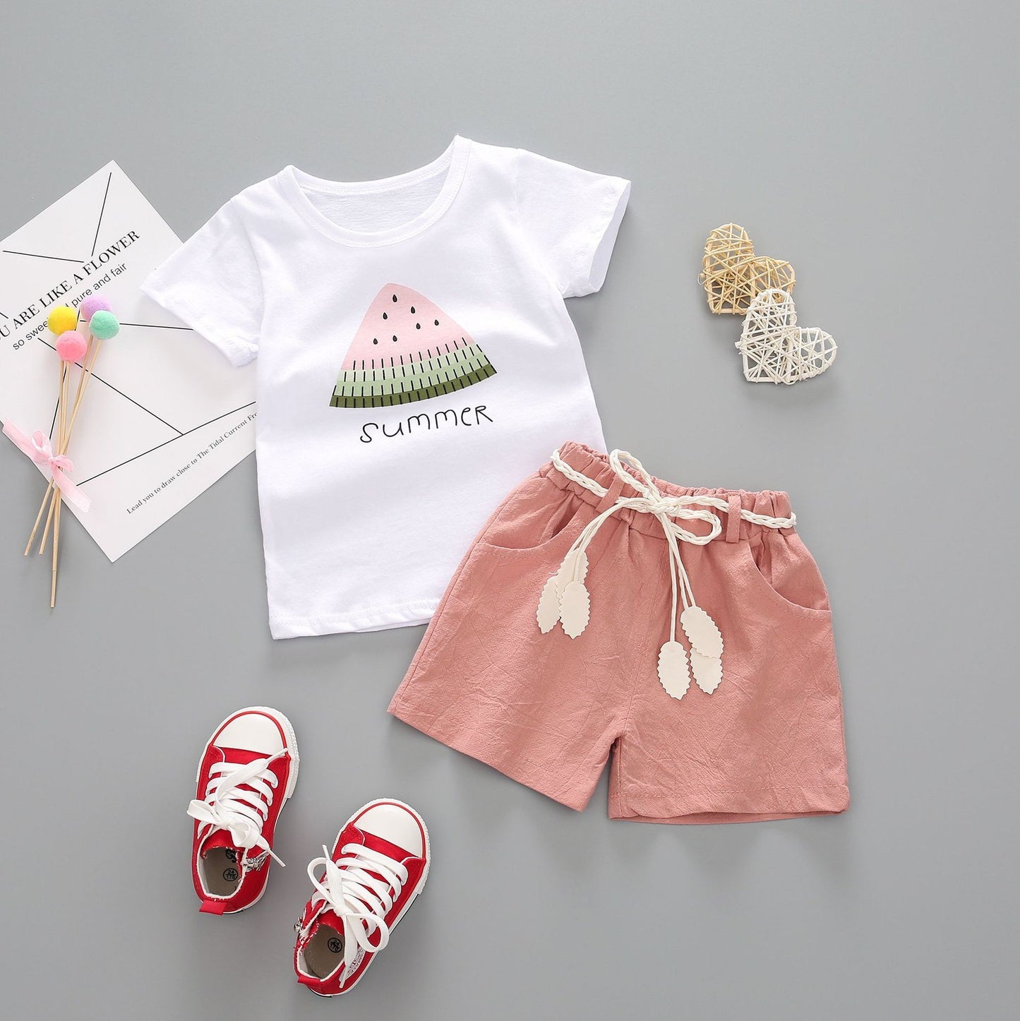 Round Neck Cartoon Watermelon Short-sleeved Casual Children's Suit