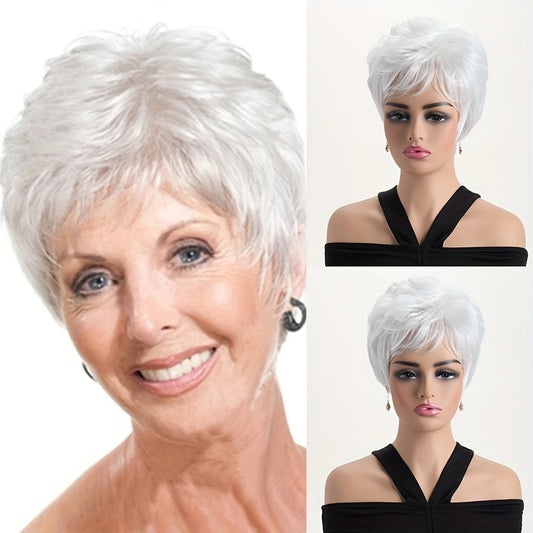 Women's White Split Fiber Synthetic Wigs Wig Short Straight Hair