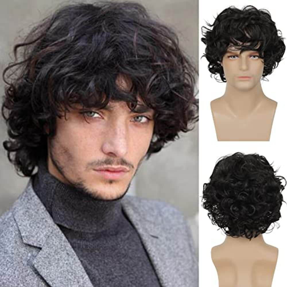Men's Curly Hair Fluffy Denim Style Fiber Men's Wig