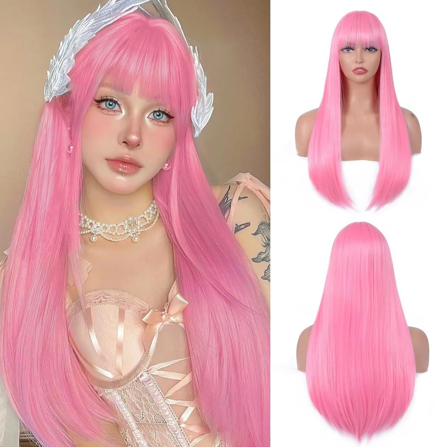 Black Bangs Hair Comfortable Elastic Net Fiber Long Straight Wig