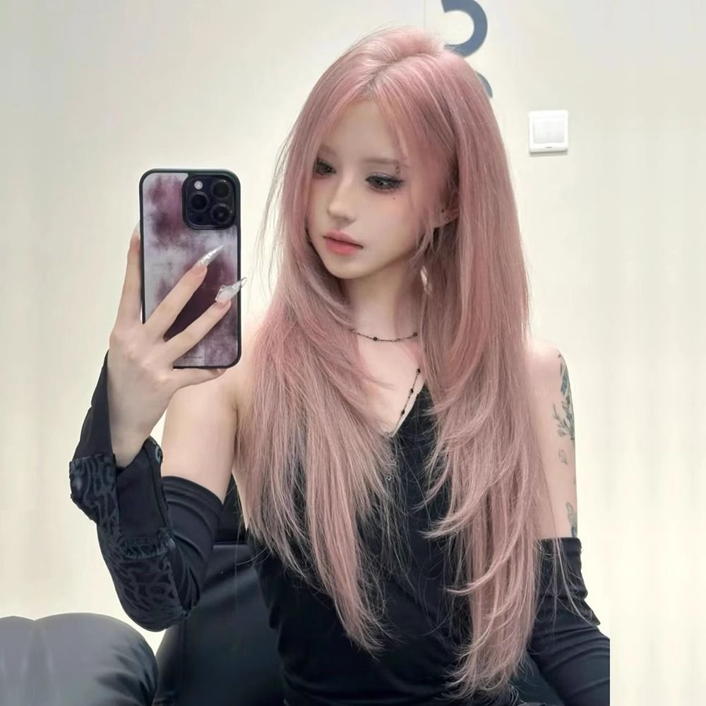 Pink Female Hair Hot Lolita Fashion Long Straight Wig