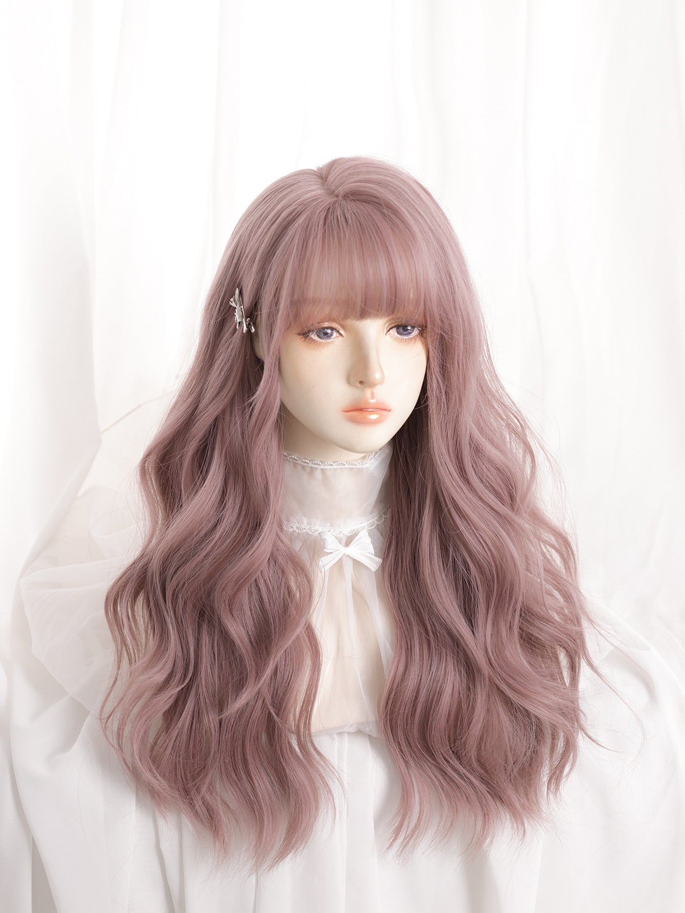 Female Hair Pink Curly Natural Realistic Wig Long Curls