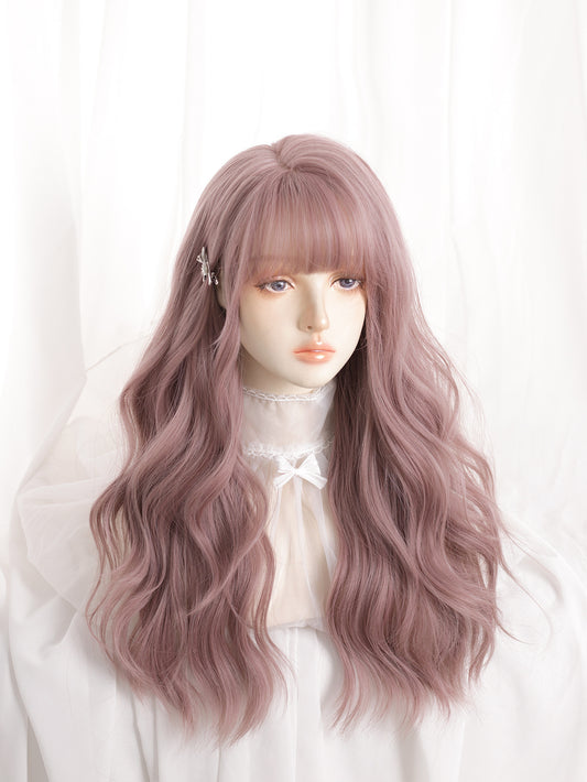 Female Hair Pink Curly Natural Realistic Wig Long Curls