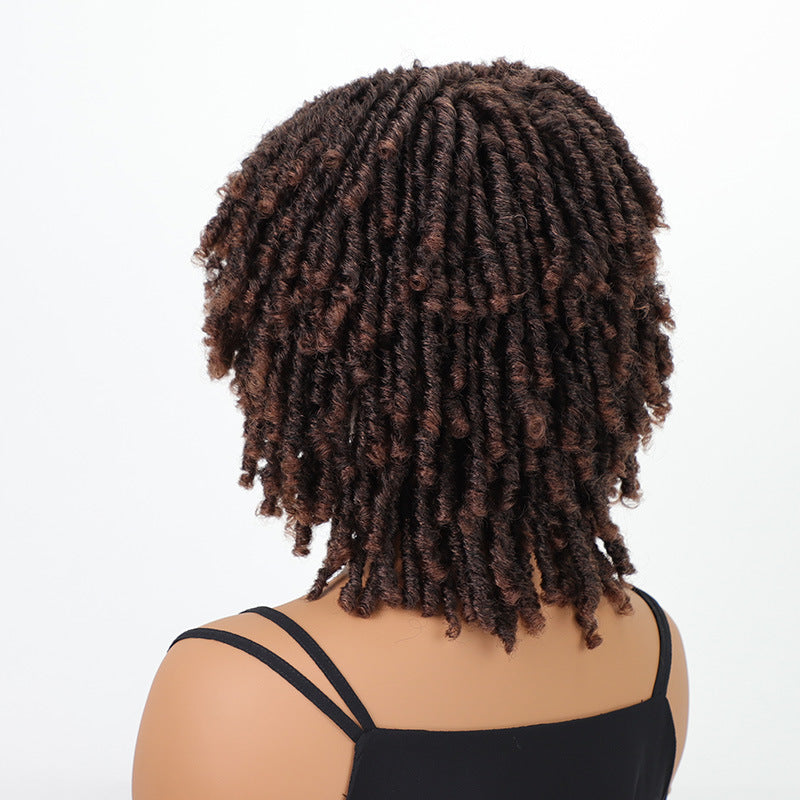 Female African Wigs With Small Tube Curved Dreadlocks Gradient Wig Short Curly Hair