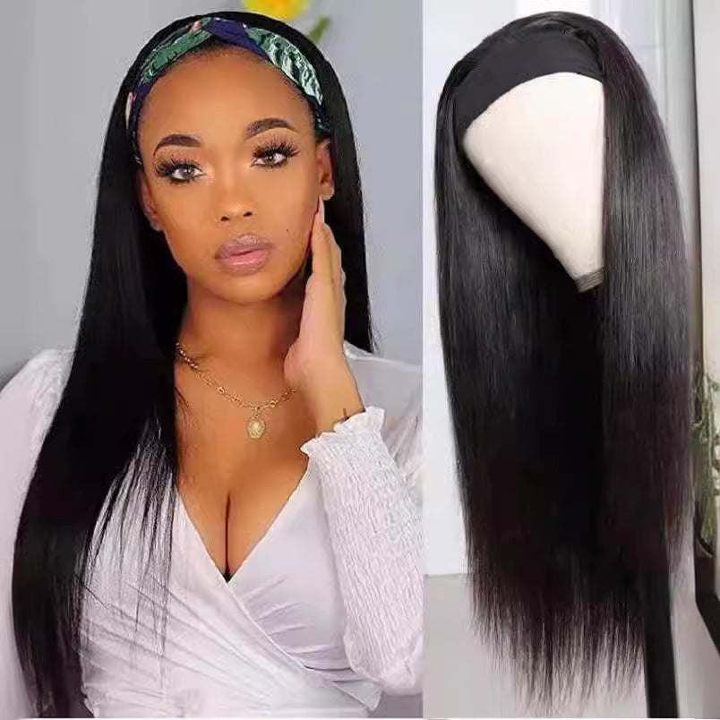 Turban Fashion Curly Hair Band Synthetic Long Straight Wig