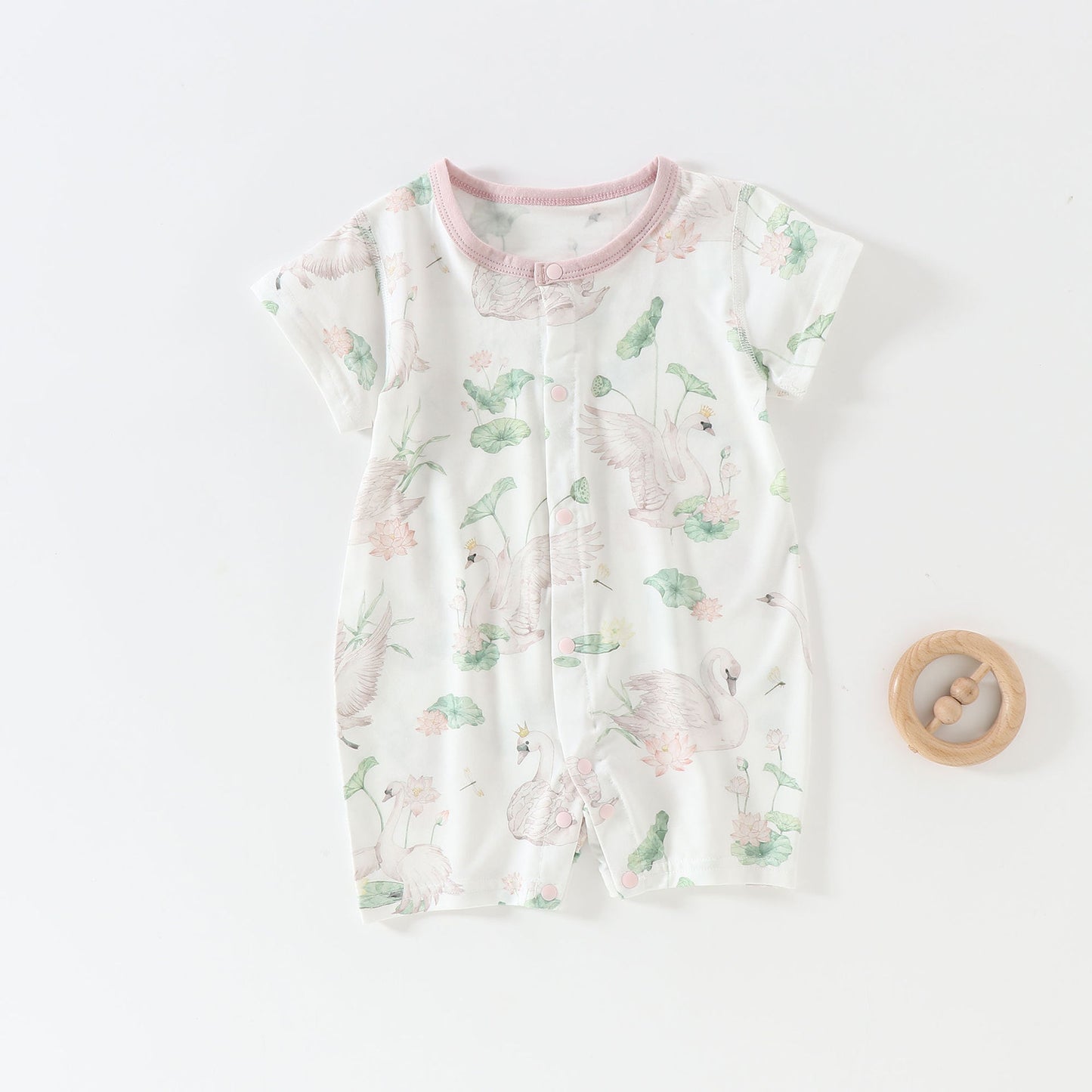 Babies Summer Thin Modal Jumpsuit Cool Breathable Pajamas Short-sleeved Jumpsuit, Climbing Suit