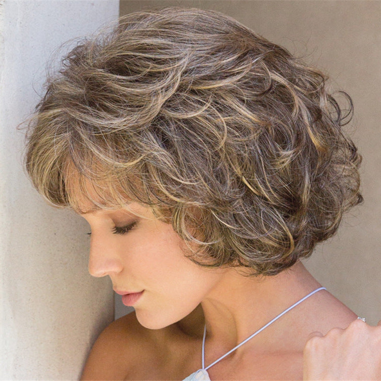 Fashion Female Brown Gold Dyed Style Wig Short Curly Hair