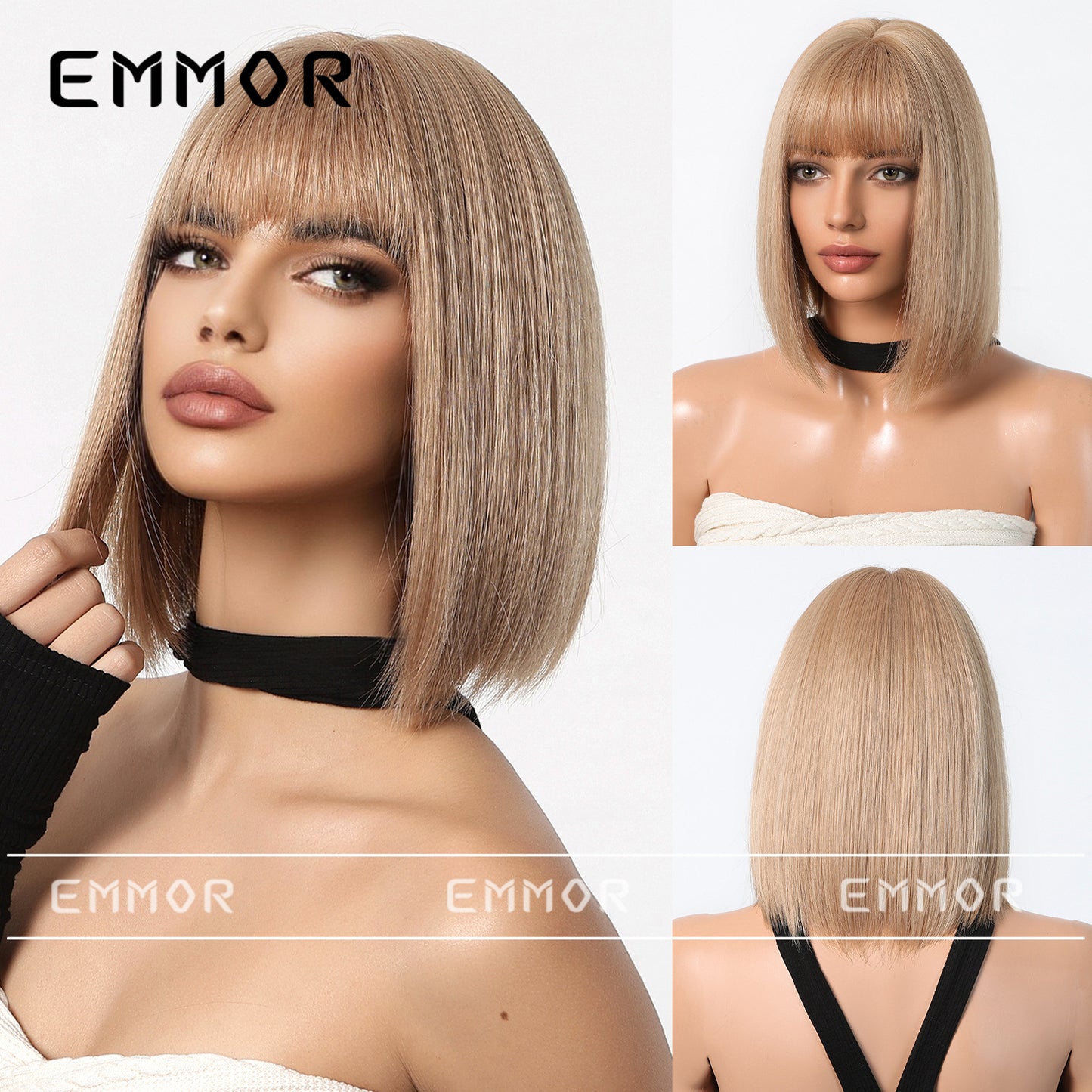 Champagne Brown Younger Fashion Head Natural Wig Short Straight Hair