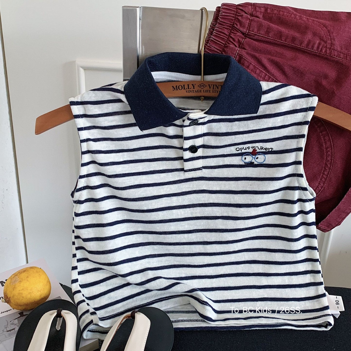 Children's Summer Striped Sleeveless Shirt Clothes Woven Children's T-shirt