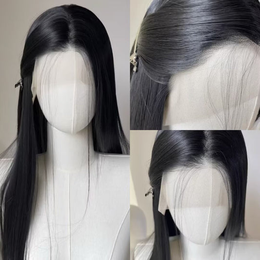 Black Head Cover Hair Embryo Hand Long Straight Wig