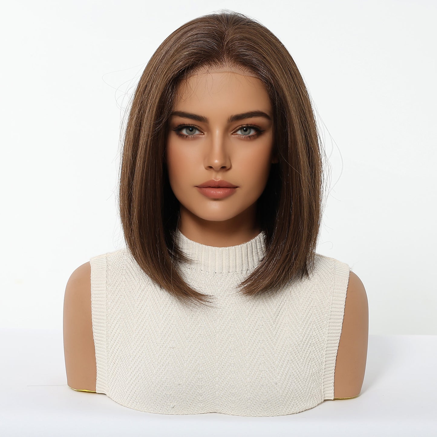 Beautiful Lace Female Dark Brown Summer Wig Short Straight Hair