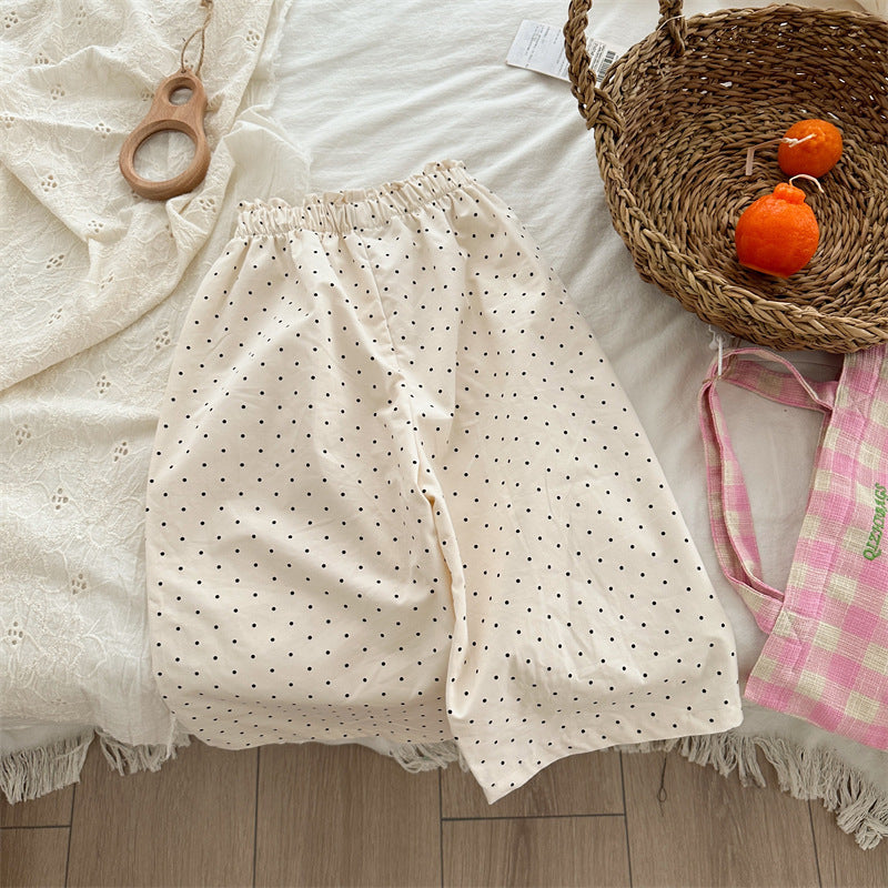 Children's Waist Cotton Solid Color Polka Dot Trousers Children's Pants
