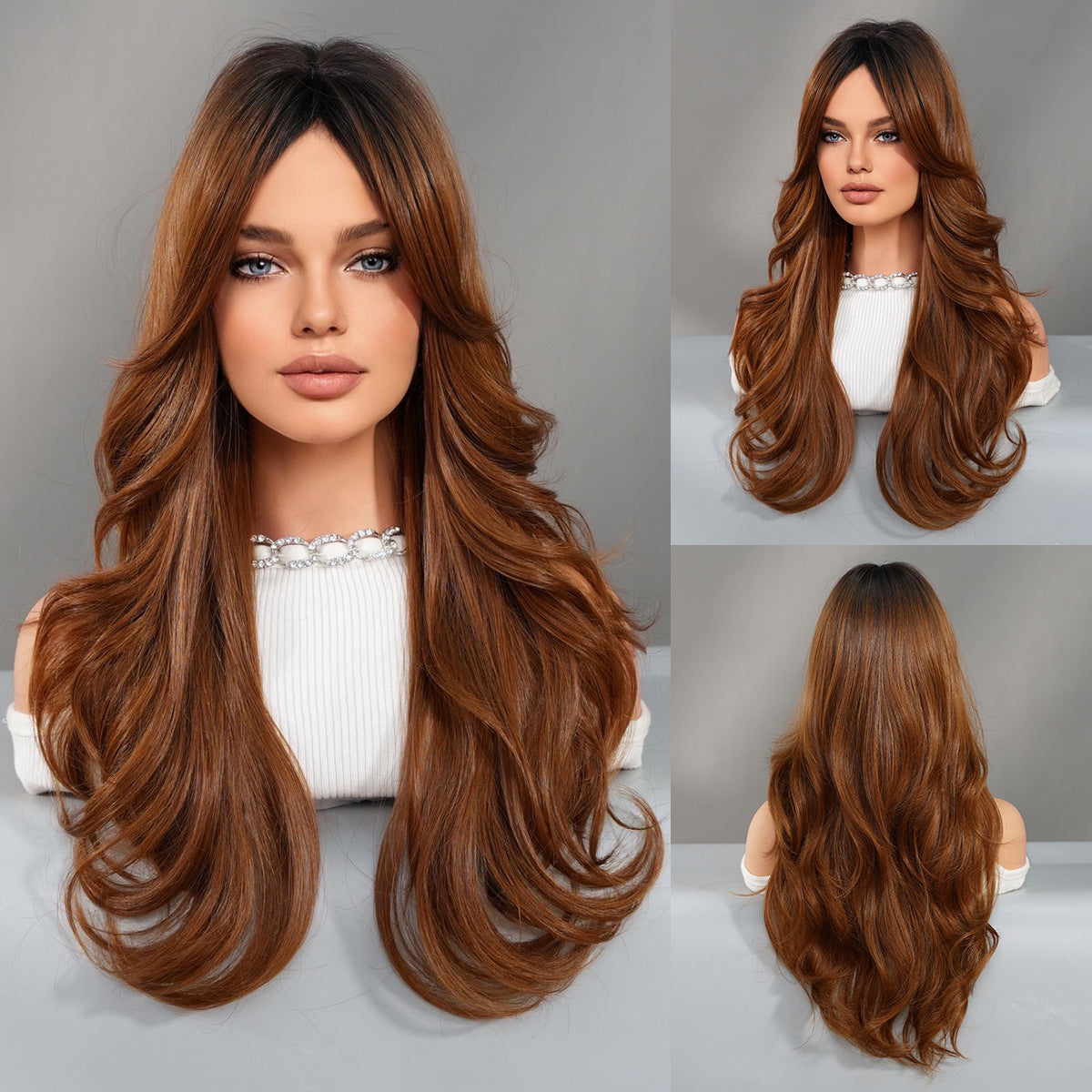 Women's Fashion Mid-length Colorful Curly Hair Sheath Big Wave Chemical Wig Long Curls
