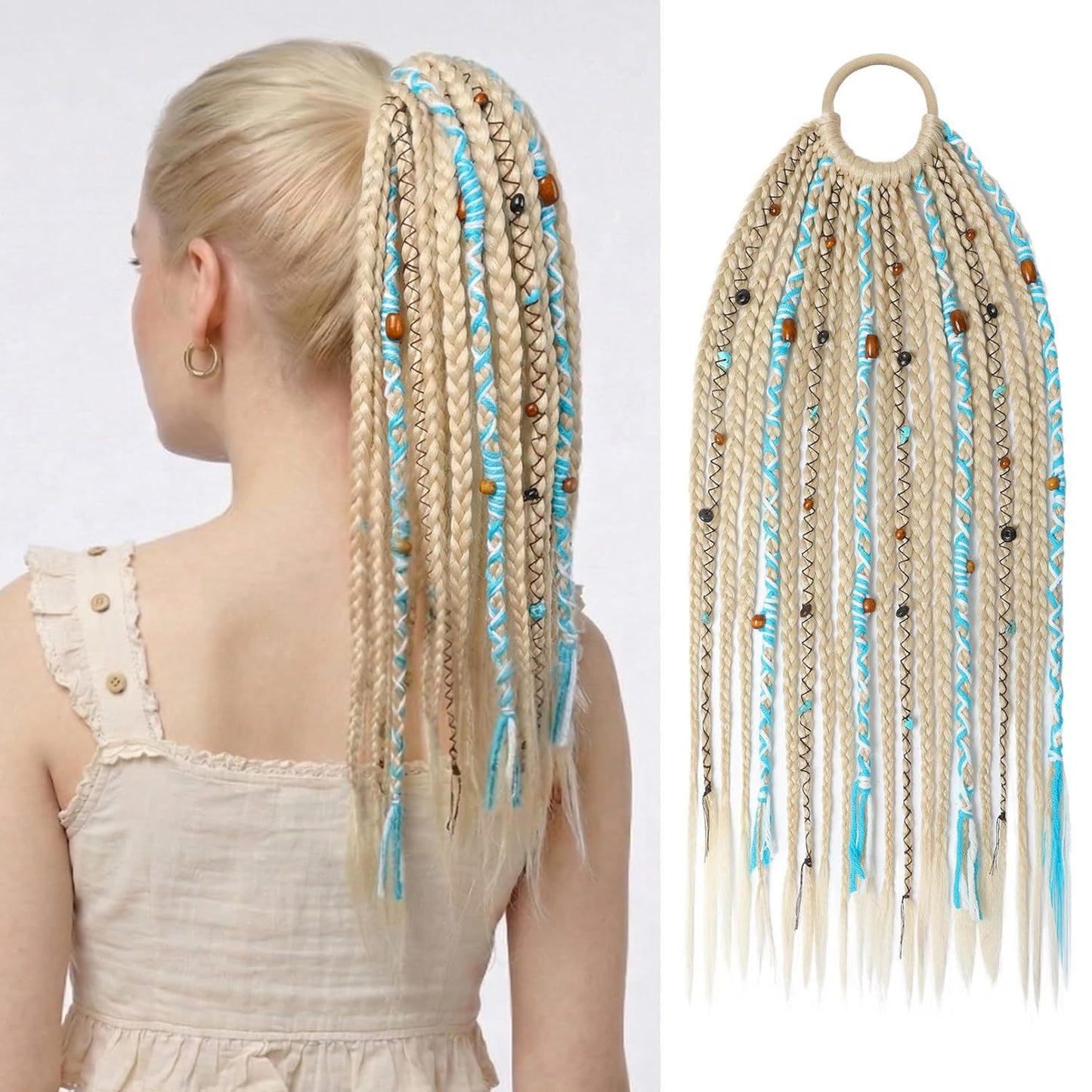 Bohemian Style Braided Braid Beads Pendant Hair Wig Ponytail