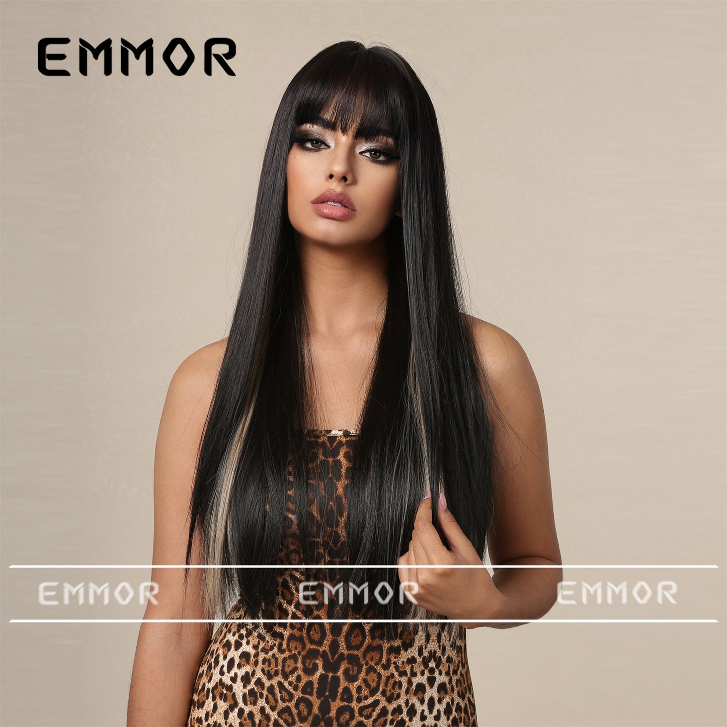 Bangs Champagne Brown Hair Dignified Goddess Chemical Long Straight Wig