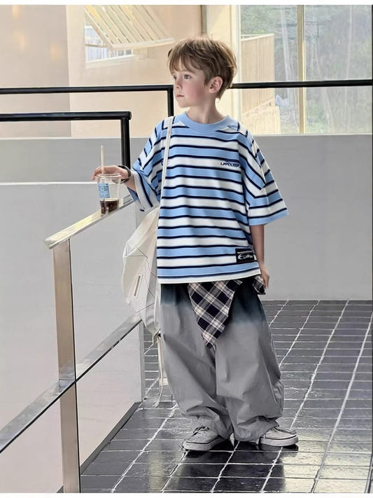 Children's Short Sleeve Summer Round Neck In Contrast Color Baggy Children's T-shirt