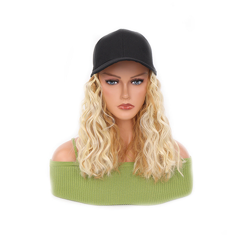 Hat Fashion Black Peaked Cap Corn Wig Short Curly Hair