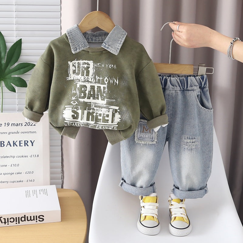 Children's Fried Street Fashion Trendy Spring Western Style Two-piece Children's Suit