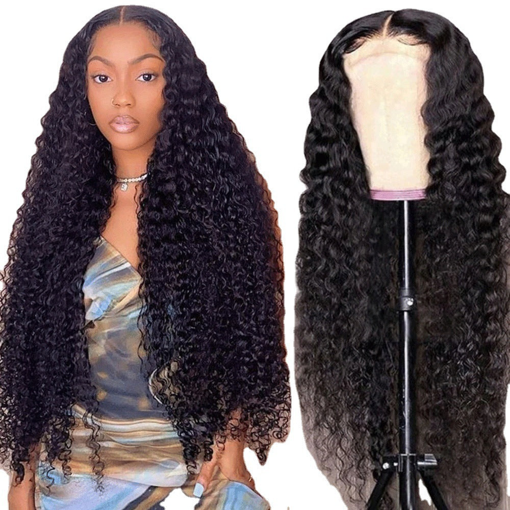 Women's African Black Medium Small Curly Hair Fiber Micro Side Wig Long Curls