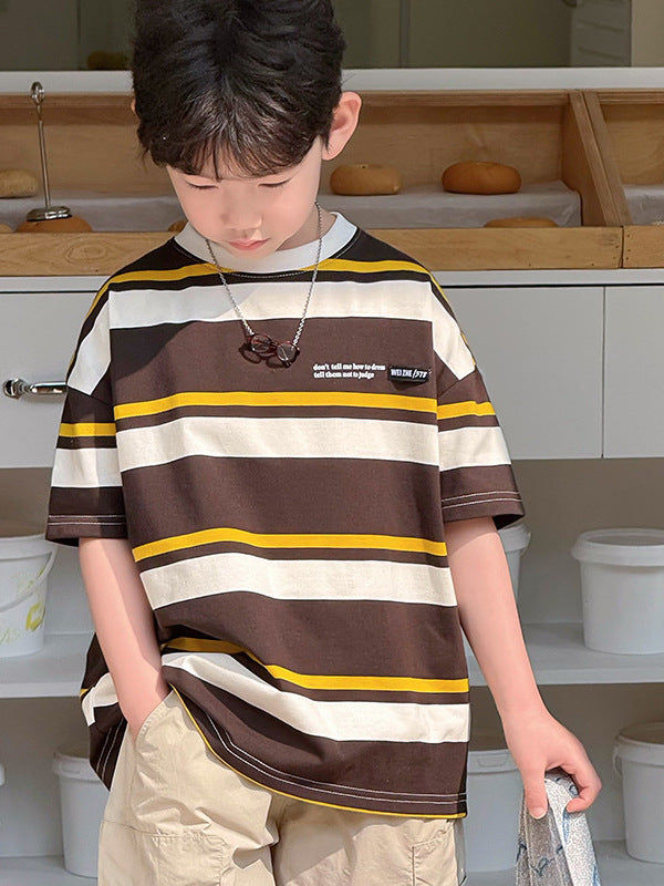 Children's Clothing Style Stripe Short-sleeved Spring Clothes Boys Medium Big Casual Children's T-shirt