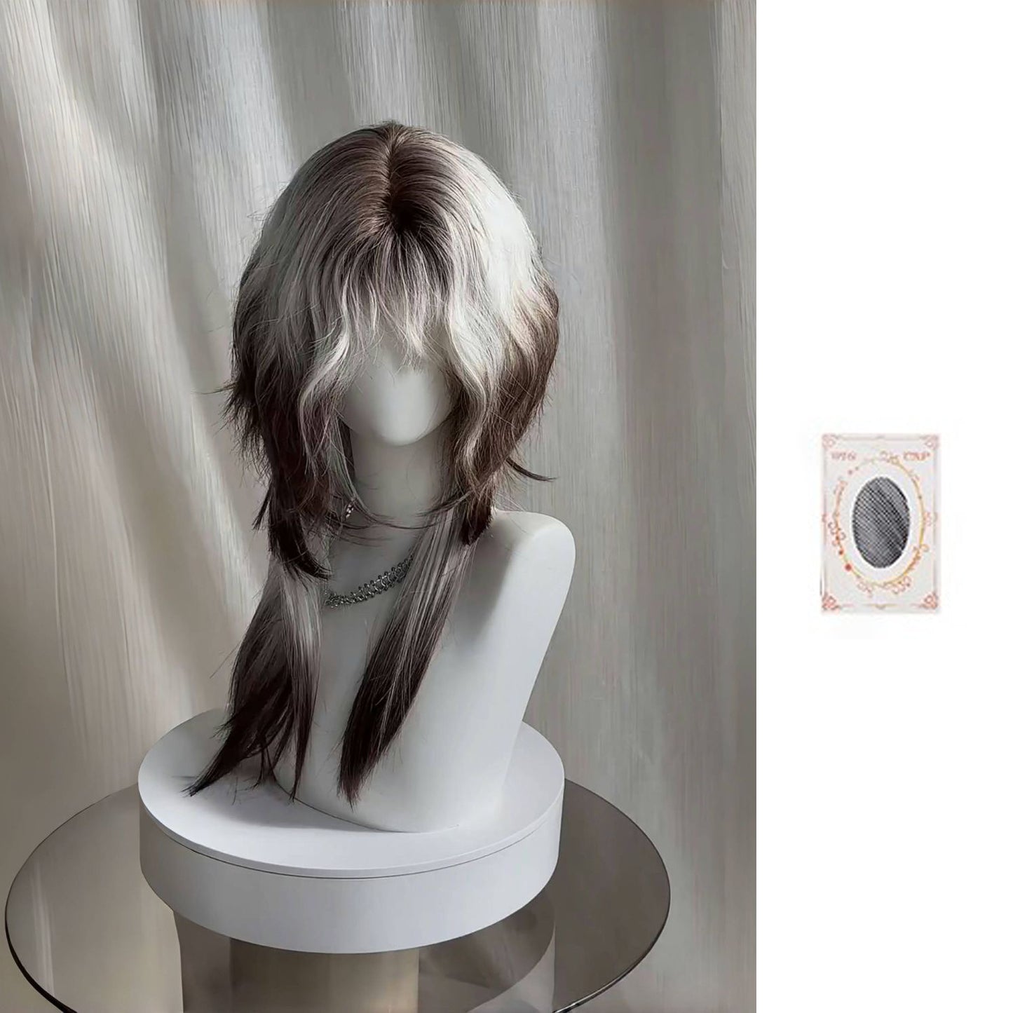 Sier Brown Gradient Anchovy Head Tail Full Wig Long Curls