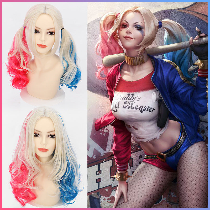 Suicide Squad Clown Harley Quinn Mid-length Long Curly Cos Wig