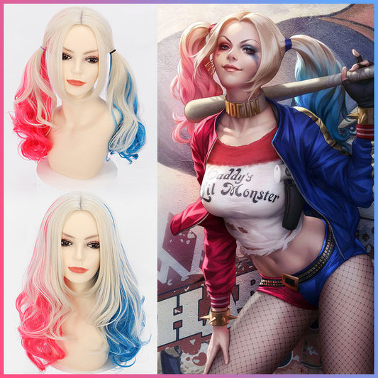Suicide Squad Clown Harley Quinn Mid-length Long Curly Cos Wig