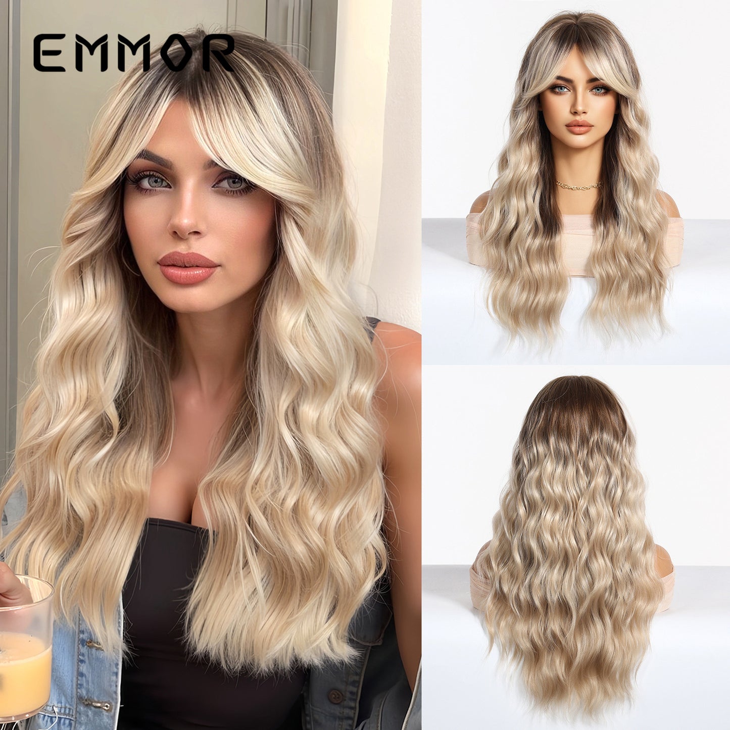 Small Bangs Black Curly Hair Natural Fashion Full Wig Long Curls