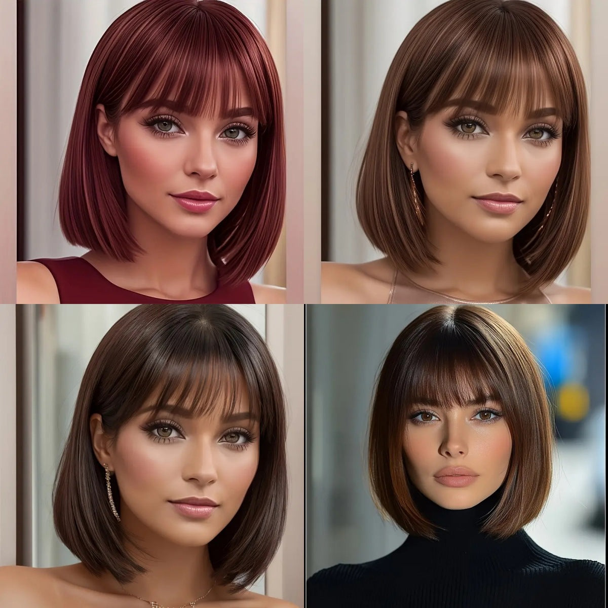 Casual Graceful Glamorous Air Bangs Temperament Wig Short Straight Hair