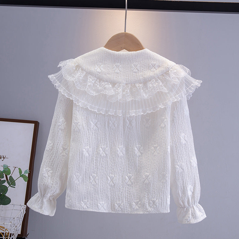 Doll Collar Chiffon Lace Clothing Autumn Design Sense Small Ocean Children's Shirt