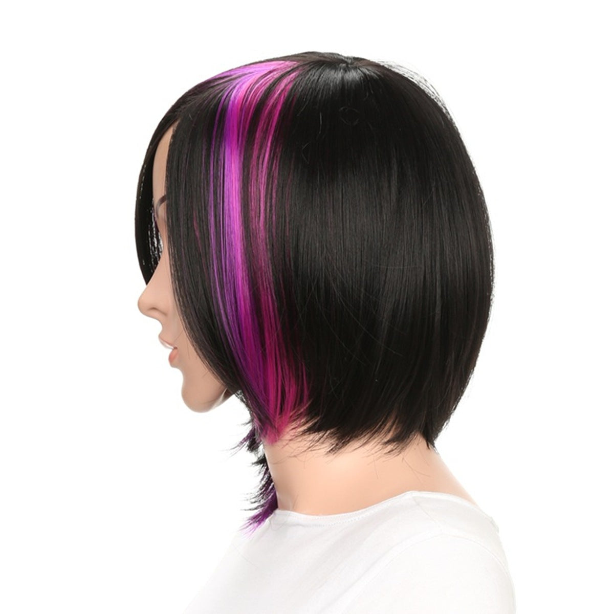 Women's Black Purple Dyed Chemical Fiber Wave Wig Short Curly Hair