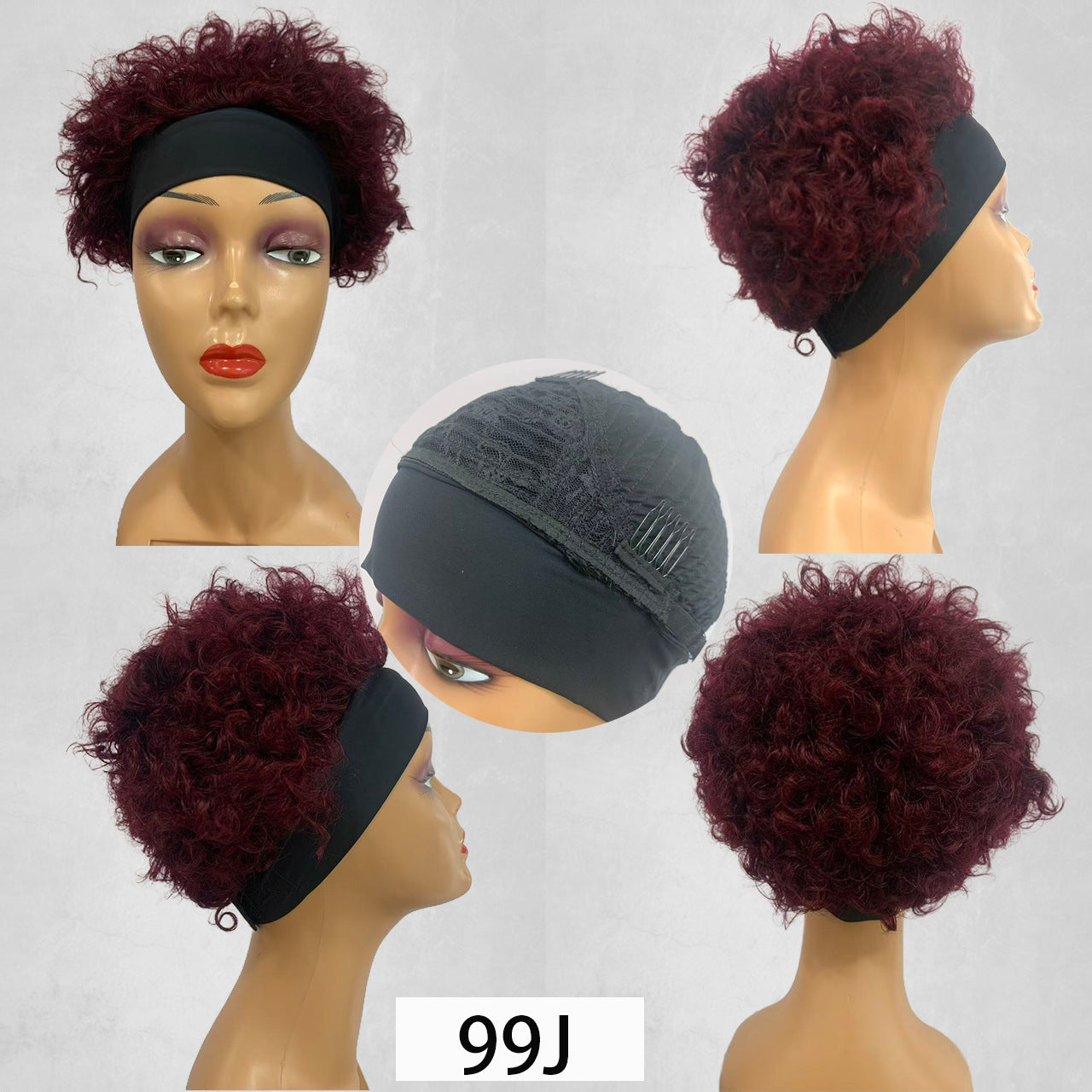 Comfortable Headband Curly Short Human Africa Real Hair Wig