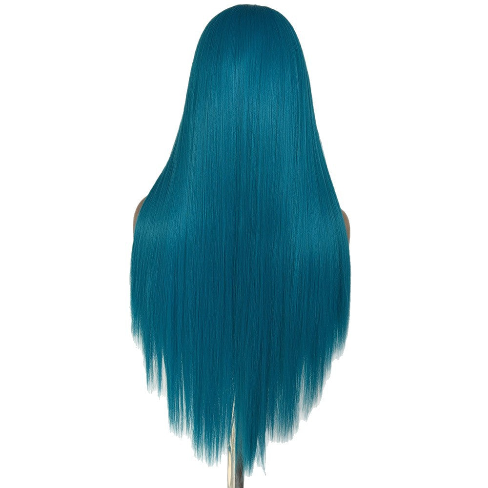 Chemical Fiber Hair Hand Crocheting Front Lace Gemstone Green Whole Long Straight Wig