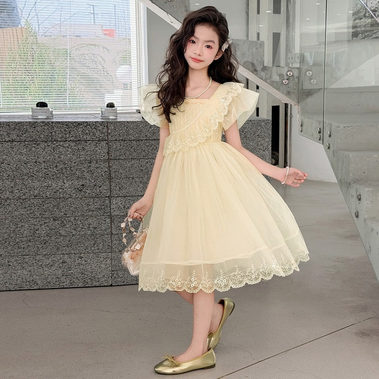 Children's Summer Floral Western Style Mesh Princess Children's Dress