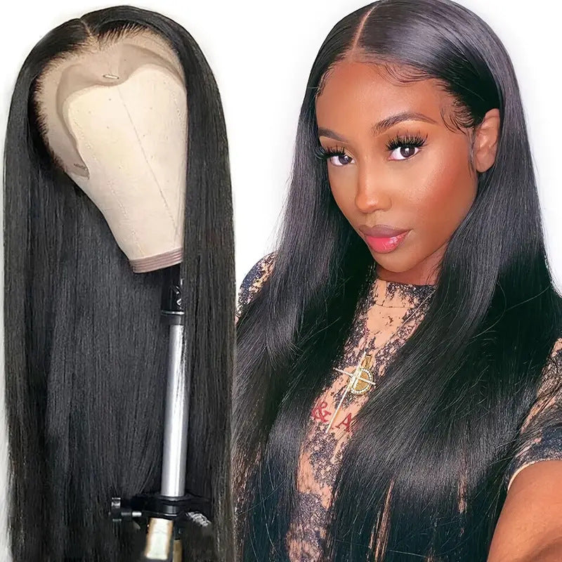 Women's Fiber Hair Front Lace Head Cover Long Straight Wig
