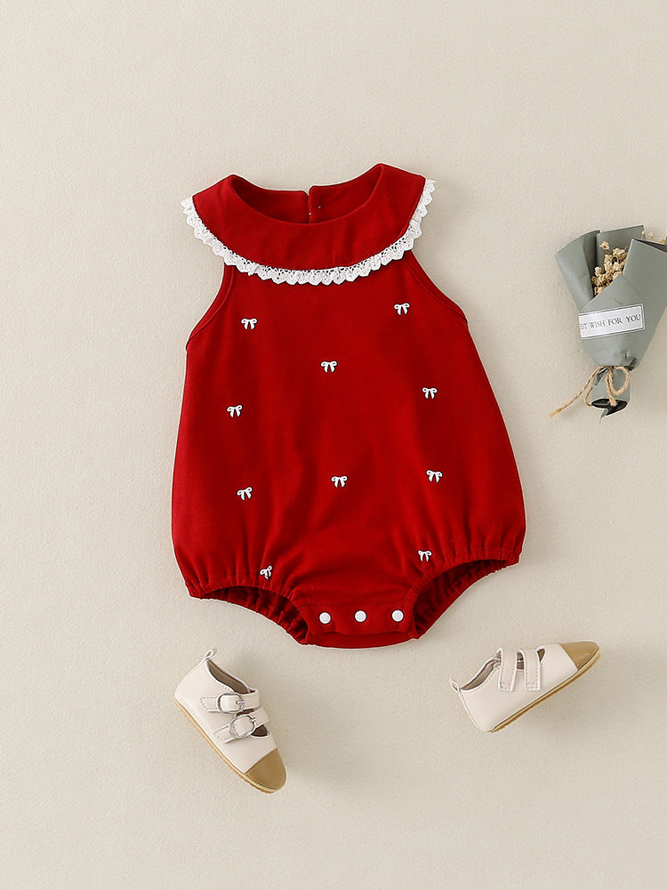 Children's Vest Sleeveless Top Bow Lace Summer Sling Jumpsuit, Climbing Suit
