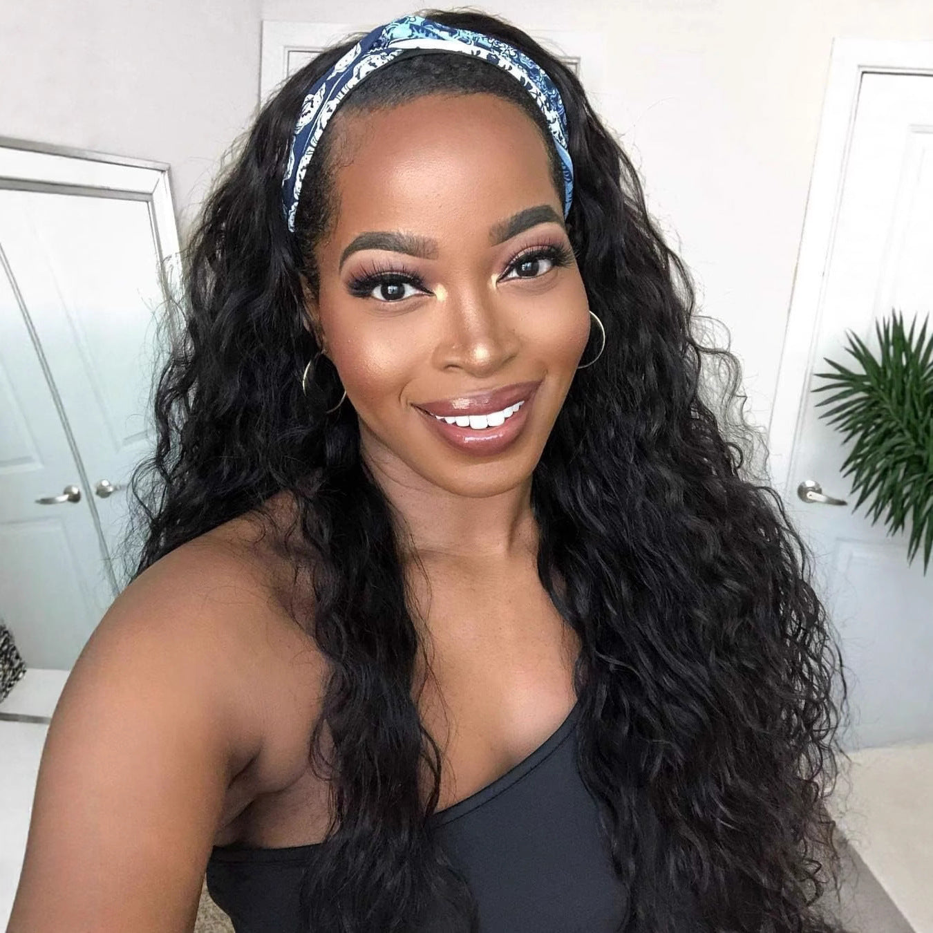 Women's Headscarf African Fashion Hand Wrapped Small Wig Long Curls